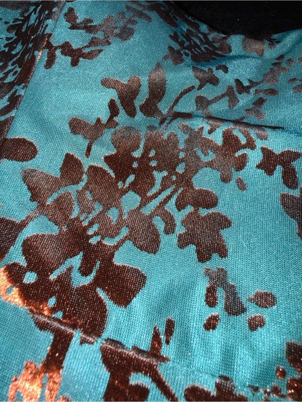 UEC “THE TEALIGHT” Off-Shoulder Green & VELVET Copper Floral Maxi Dress SZ 4 - Picture 7 of 17